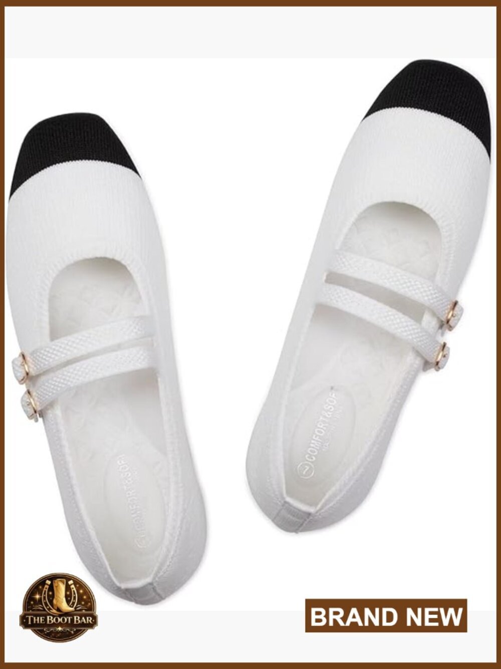 Women's Square Toe Mary Jane Flats with Adjustable Strap, Comfortable Knit